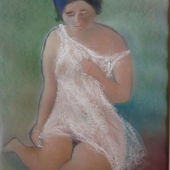 Painting titled "jeune-fille-en-desh…" by Trezal, Original Artwork, Pastel