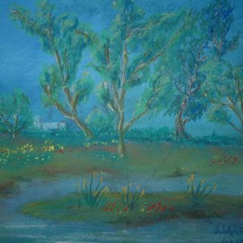 Painting titled "paysage-" by Trezal, Original Artwork, Pastel