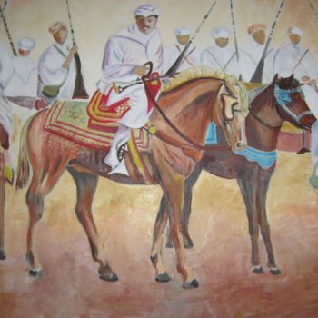 Peinture intitulée "fantasia a Marrakech" par André Le Nen, Œuvre d'art originale, Huile