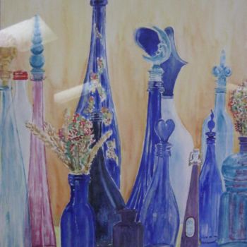 Painting titled "les bouteilles bleu…" by André Le Nen, Original Artwork, Watercolor