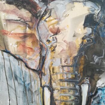 Painting titled "elephant-craie." by Andre Marc Serrano, Original Artwork, Acrylic