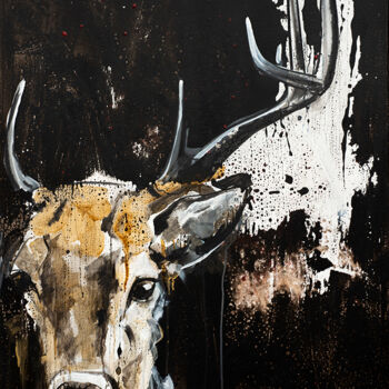 Painting titled "cerf tache noir" by Andre Marc Serrano, Original Artwork, Acrylic Mounted on Wood Stretcher frame