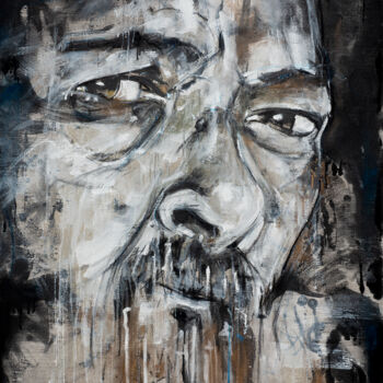 Painting titled "autoportrait noir l…" by Andre Marc Serrano, Original Artwork, Acrylic Mounted on Wood Stretcher frame