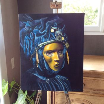 Painting titled "Masque vénitien" by Andre Quesnot, Original Artwork, Oil