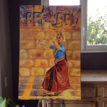 Painting titled "La danseuse cambodg…" by Andre Quesnot, Original Artwork, Oil