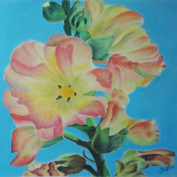 Dessin intitulée "roses trémières" par Andre Rollet, Œuvre d'art originale, Pastel