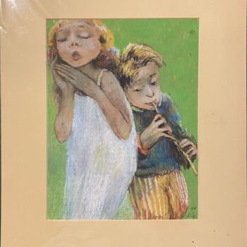 Malerei mit dem Titel "La chanson" von André Sofine, Original-Kunstwerk, Pastell