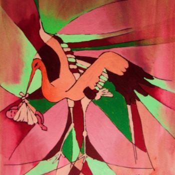 Peinture intitulée "la cigogne" par Andre Veltz, Œuvre d'art originale