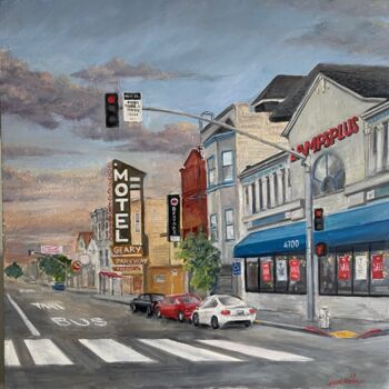 Painting titled "Motel on Geary" by Andre Volchinski, Original Artwork, Oil