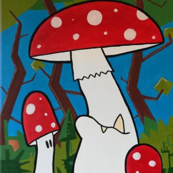 Painting titled "Amanita muscaria" by Andrea Aimone, Original Artwork, Acrylic Mounted on Wood Stretcher frame