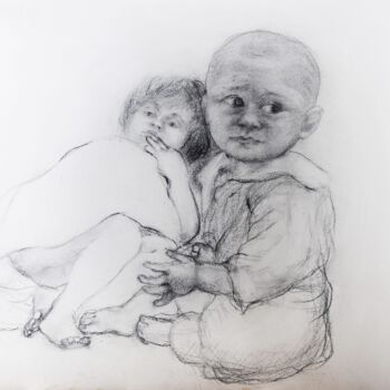绘画 标题为“Children II” 由Andrea Aleksic, 原创艺术品, 木炭