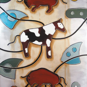 Peinture intitulée "Cavallo con tori" par Andrea Benetti, Œuvre d'art originale, Huile