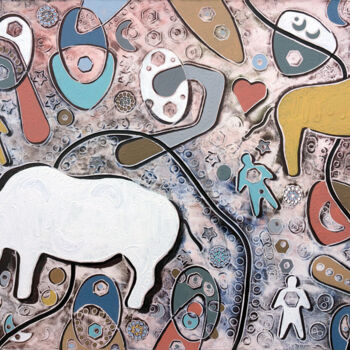 Pittura intitolato "Rinoceronte bianco" da Andrea Benetti, Opera d'arte originale, Olio