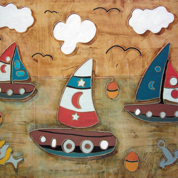 Картина под названием "Imbarcazioni IV" - Andrea Benetti, Подлинное произведение искусства, Масло
