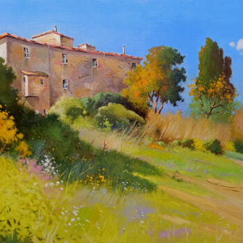 Painting titled "Old country house -…" by Andrea Borella, Original Artwork, Oil Mounted on Wood Stretcher frame