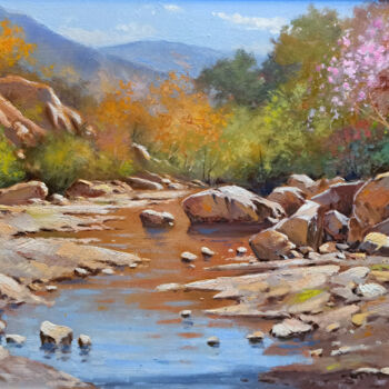 Painting titled "Along the river - I…" by Andrea Borella, Original Artwork, Oil Mounted on Wood Panel