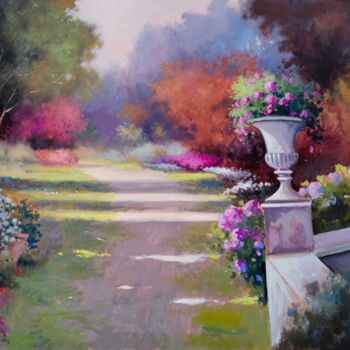 Painting titled "Garden path - Itali…" by Andrea Borella, Original Artwork, Oil Mounted on Wood Panel