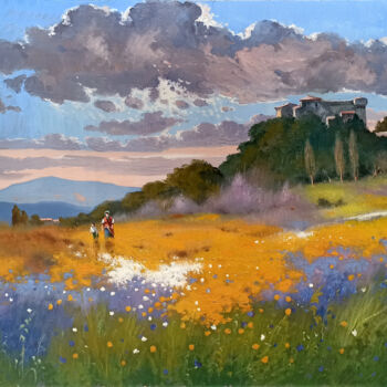 Painting titled "Primavera Toscana -…" by Andrea Borella, Original Artwork, Oil Mounted on Wood Panel