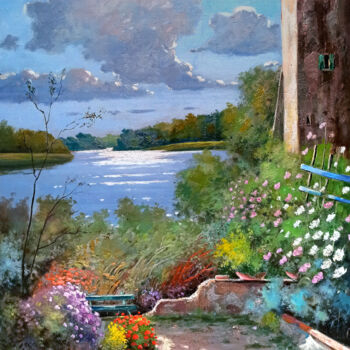 Schilderij getiteld "Afternoon on the la…" door Andrea Borella, Origineel Kunstwerk, Olie Gemonteerd op Houten paneel