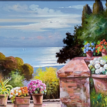 Peinture intitulée "From the terrace -…" par Andrea Borella, Œuvre d'art originale, Huile Monté sur Panneau de bois