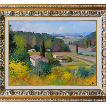 Malerei mit dem Titel "Landscape with broo…" von Andrea Borella, Original-Kunstwerk, Öl Auf Holzplatte montiert