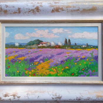 Картина под названием "Bloomed field - Tus…" - Andrea Borella, Подлинное произведение искусства, Масло Установлен на Деревян…