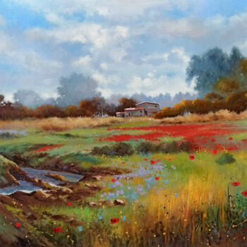 Painting titled "In the countryside…" by Andrea Borella, Original Artwork, Oil Mounted on Wood Panel