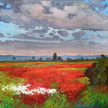 Ζωγραφική με τίτλο "Countryside in June…" από Andrea Borella, Αυθεντικά έργα τέχνης, Λάδι Τοποθετήθηκε στο Ξύλινο πάνελ