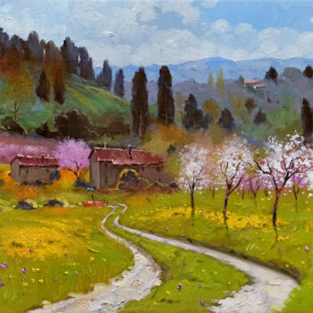 Peinture intitulée "Countryside in the…" par Andrea Borella, Œuvre d'art originale, Huile Monté sur Panneau de bois
