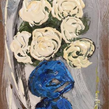 Pittura intitolato "Fiori nel Vaso blu" da Andrea Collemaggio, Opera d'arte originale, Olio