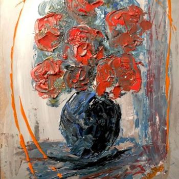 Schilderij getiteld "Fiori in un Vaso blu" door Andrea Collemaggio, Origineel Kunstwerk, Acryl