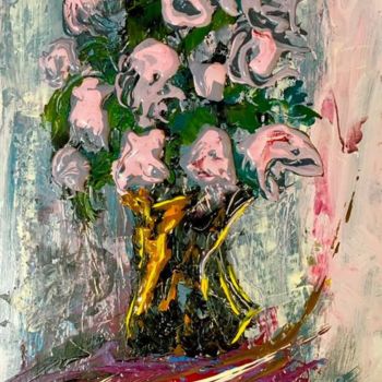 Schilderij getiteld "Fiori rosa in un va…" door Andrea Collemaggio, Origineel Kunstwerk, Olie