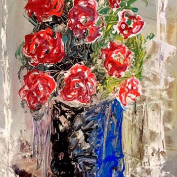 Malarstwo zatytułowany „fiori rossi in un v…” autorstwa Andrea Collemaggio, Oryginalna praca, Olej
