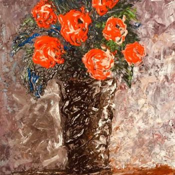 Schilderij getiteld "Fiori rossi senza p…" door Andrea Collemaggio, Origineel Kunstwerk, Acryl