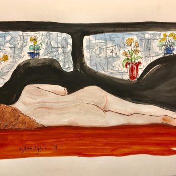 Drawing titled "2 finestre" by Andrea Collemaggio, Original Artwork, Watercolor