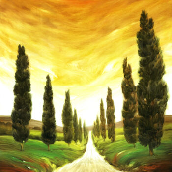 Картина под названием "Italy Landscape Cyp…" - Andrea Del Pesco, Подлинное произведение искусства, Масло