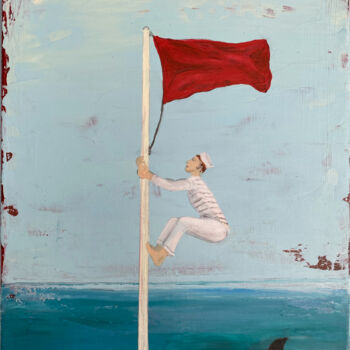 Schilderij getiteld "Red flag" door Andrea Eisenberger, Origineel Kunstwerk, Acryl