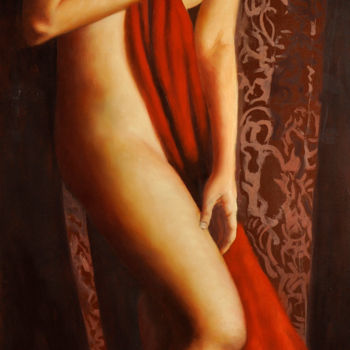 Painting titled "IL LENZUOLO ROSSO" by Andrea Esposito, Original Artwork, Oil