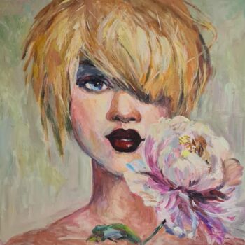 "Girl with the peony…" başlıklı Tablo Andrea Gakova tarafından, Orijinal sanat, Akrilik Ahşap Sedye çerçevesi üzerine monte…