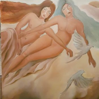 Painting titled "Dormir en las nubes" by Andrea Gedl, Original Artwork, Oil