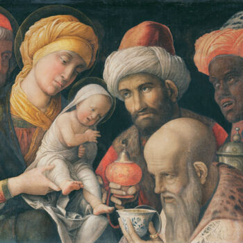 Malerei mit dem Titel "L'adoration des Mag…" von Andrea Mantegna, Original-Kunstwerk, Tempera