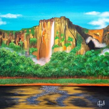 Painting titled "“Salto Ángel”" by Andrea Moreno, Original Artwork, Acrylic Mounted on Wood Stretcher frame