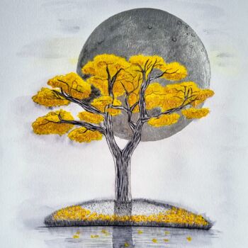 Pintura intitulada "“ The moon with the…" por Andrea Moreno, Obras de arte originais, Tinta
