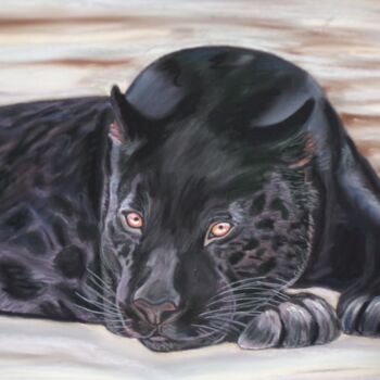 Painting titled "Black leopard" by Andrea Napolitano, Original Artwork, Pastel