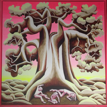 Malerei mit dem Titel "Red Motherhood Tree" von Andrea Riegler, Original-Kunstwerk, Acryl