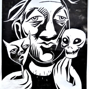 Incisioni, stampe intitolato "The Puppeteer, Wood…" da Andrea Riegler, Opera d'arte originale, Xilografia
