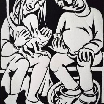 Incisioni, stampe intitolato "Das Ehepaar" da Andrea Riegler, Opera d'arte originale, Xilografia