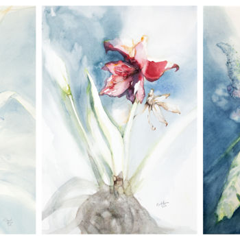 Painting titled "Trittico Botanica" by Andrea Sargeant, Original Artwork, Watercolor Mounted on Cardboard