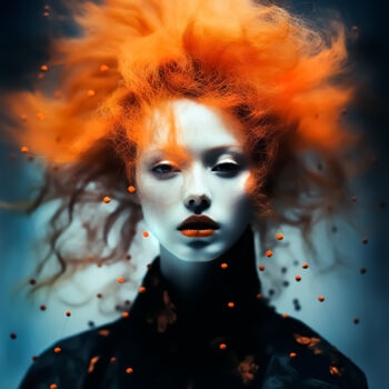 Digitale Kunst mit dem Titel "Orange Pearls" von Andrea Tscherbner, Original-Kunstwerk, KI-generiertes Bild