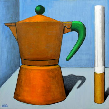 Painting titled "Coffee and Cigarett…" by Andrea Vandoni, Original Artwork, Acrylic Mounted on Wood Stretcher frame